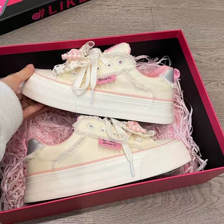Sweet bow spring and summer new mesh thick baseplate shoes niche design shoes
