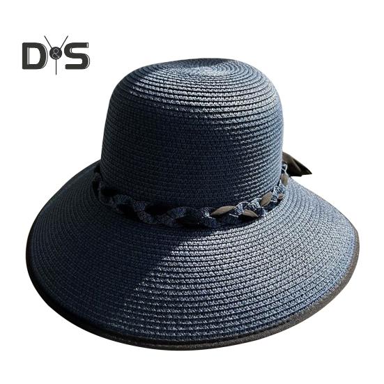 

Летняя шляпа от солнца с широкими полями, плетеная веревка, декоративная пляжная шляпа, защита от ультрафиолета, регулируемый размер, лямки от пота, женская соломенная шляпа темно-синий