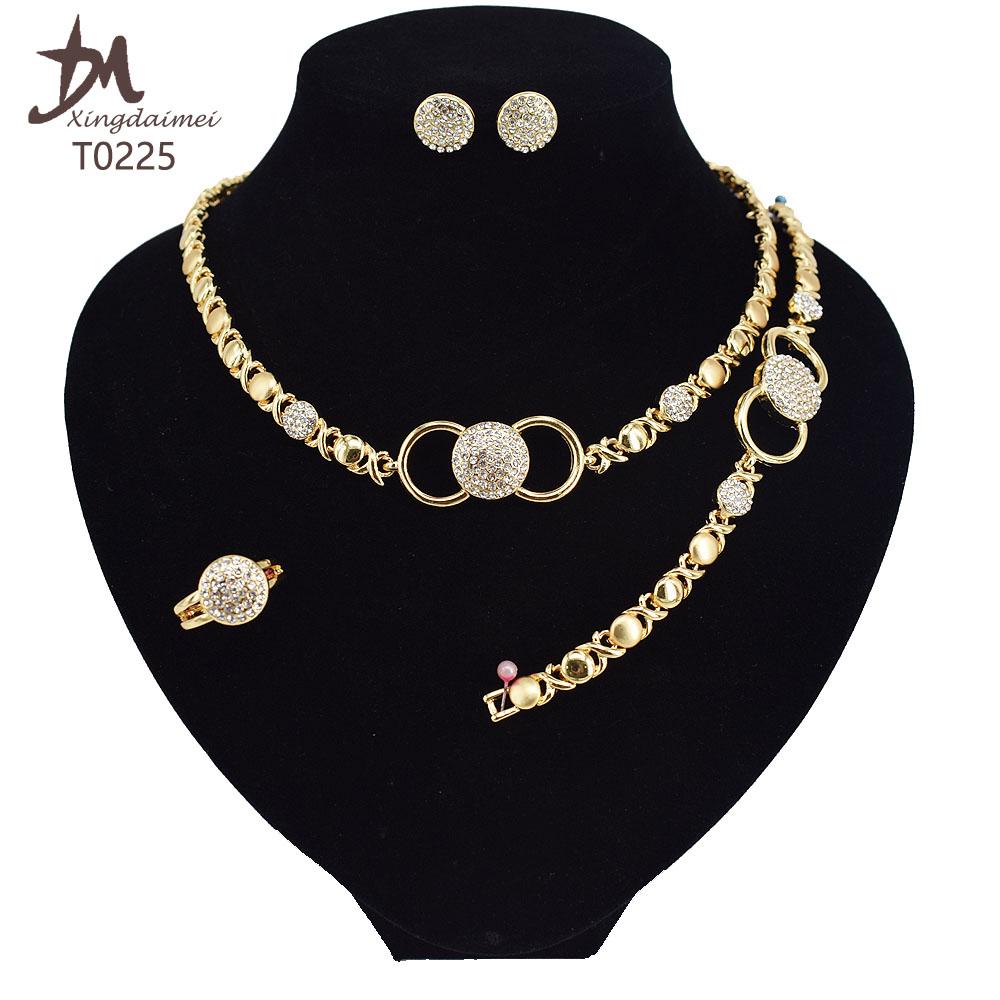 T0245 High Quality 14K Gold Plating Jewelry Women Jewelry Set 14k Gold Plating Diamond XOXO Jewelry Set