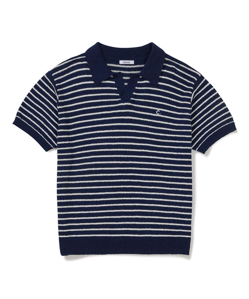 CLOVE [26Sm Clove] Stripe Boucle Collar Knit_Men (Navy)