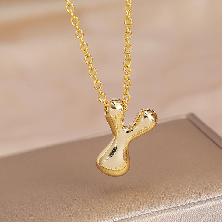 Charming Chubby Brass Polished 26-Letter Silver Pendant Necklace for Women