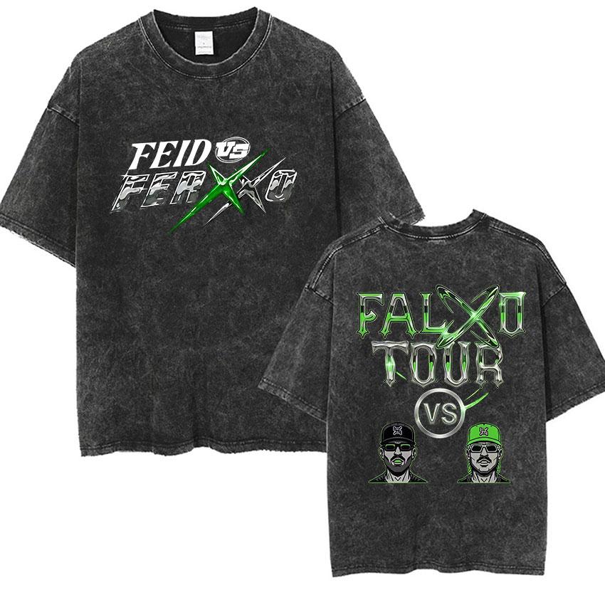 Vintage Washed Feid Vs Ferxxo Falxxo Tour 2026 Merch T Shirts Rap Gothic Hip Hop Trend Clothing Tshirt Mens Fans Short Sleeve L