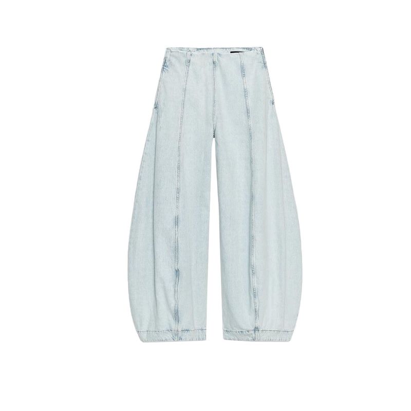 

Fall New Women s Clothing Contrast Color Eye-Catching String Decoration Loose High Waist Balloon Version Denim 9863241 Light Blue L