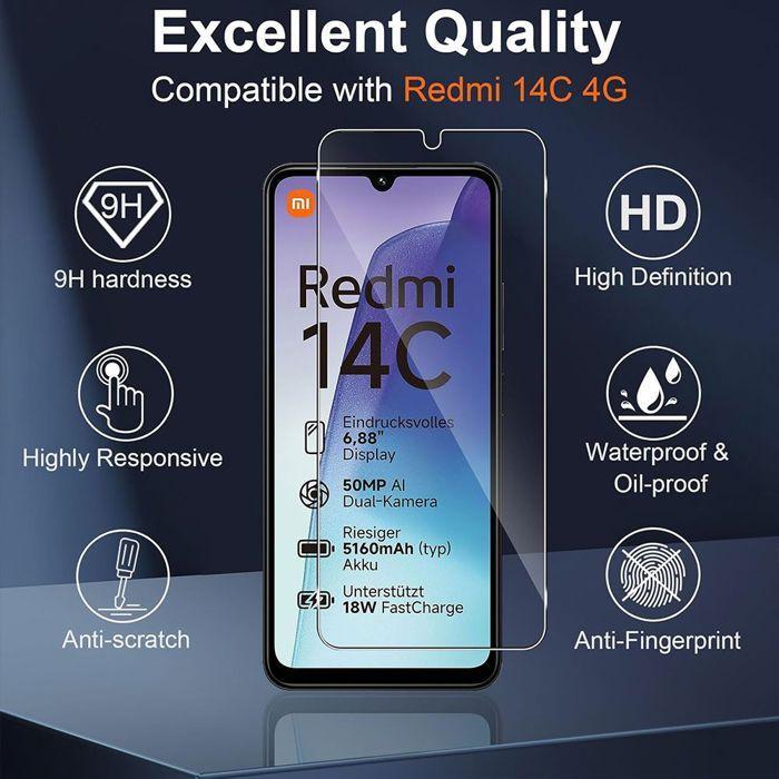 2 Verres Trempés + 2 Protection Caméra pour Xiaomi Redmi 14C - E.F.Connection®