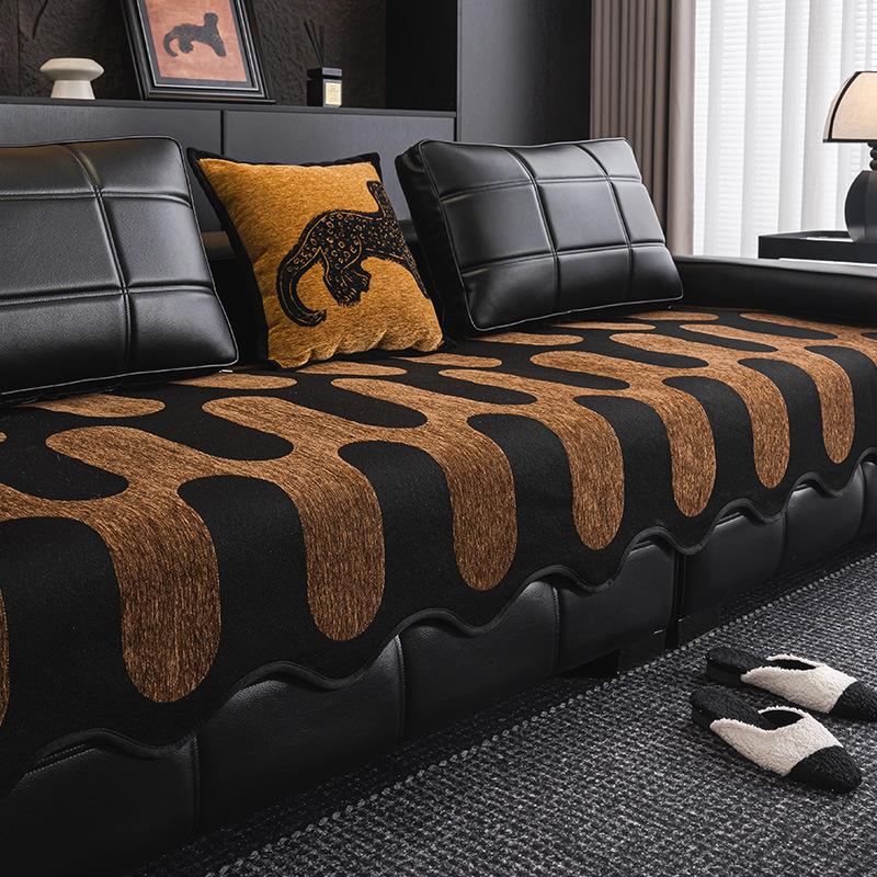New Irregular Shaped Sofa Cover Cloth Fixed Anti Slip Straight Row Sofa Cushion Cover Soft And Sticky Suitable For All Seasons