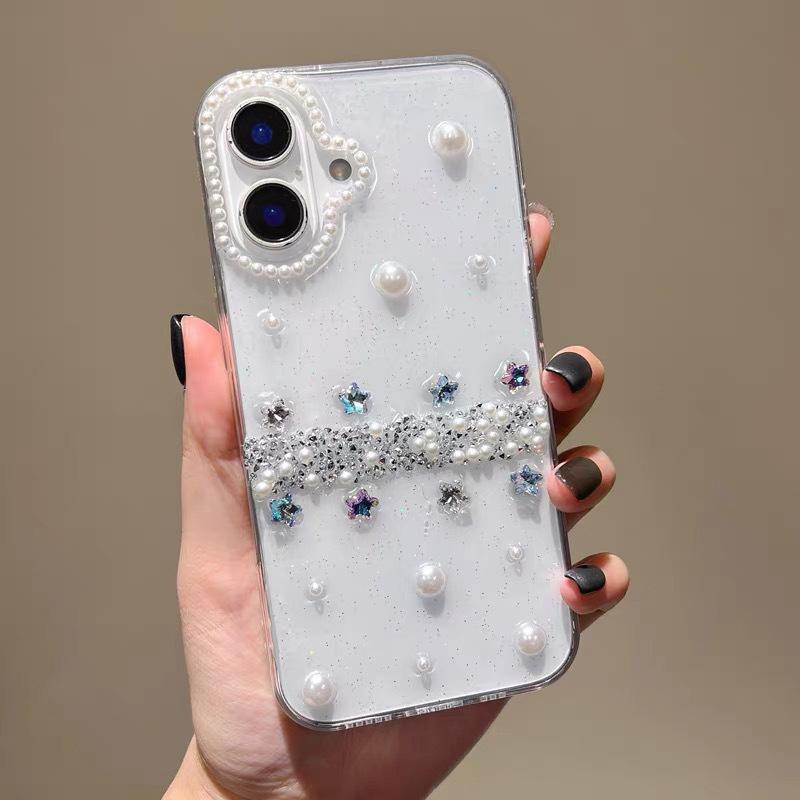 

Transparent Epoxy Glitter Sequined Pearl Mobile Phone Case For Iphone17Promax Star Rhinestone Apple 16 Women iPhone 7/8/SE 2020
