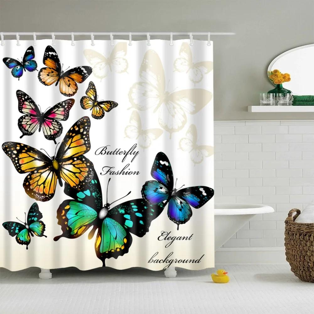Beautiful Decorative Peacock Butterfly Owl Bird Bathroom Shower Curtains Frabic Waterproof Polyester Bath Curtain with Hooks