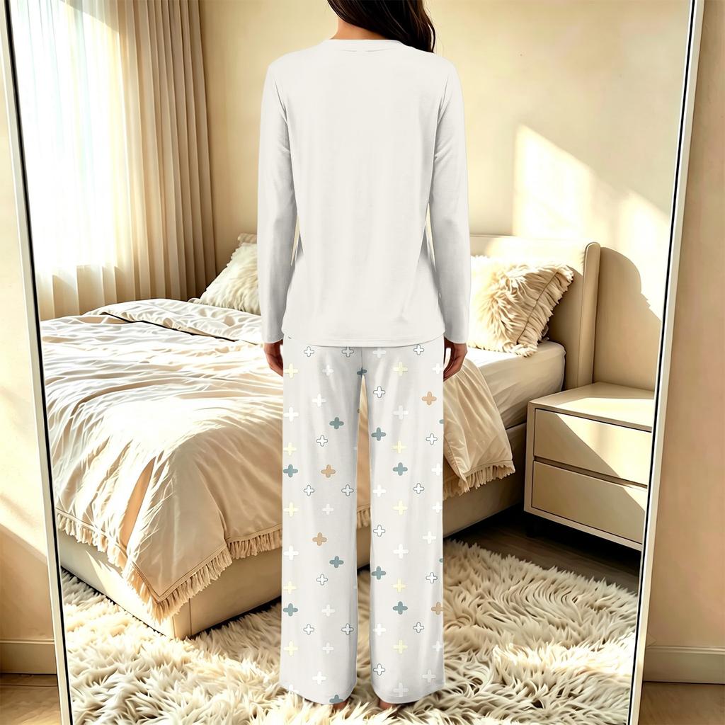 Women's V-Neck Loose Fit Printed Pajama Set Two Piece Sleepwear for Casual