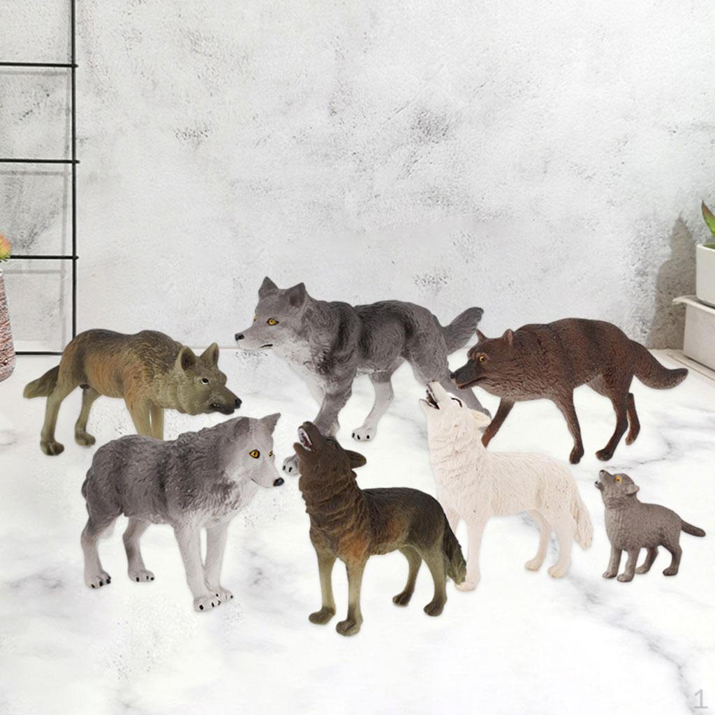 7x Simulation Wolf Figurine Toy, Decor Jungle Animal Set for Ages 3+