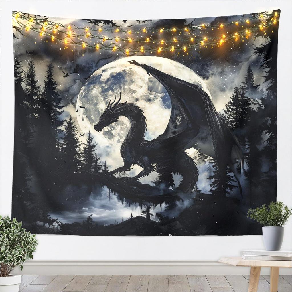 Chinese Dragon Kids Tapestry,Sakura Flowers Waterfall Natural Wall Tapestries,Girls Boys Room Decor,Cherry Blossom Lake Romantic