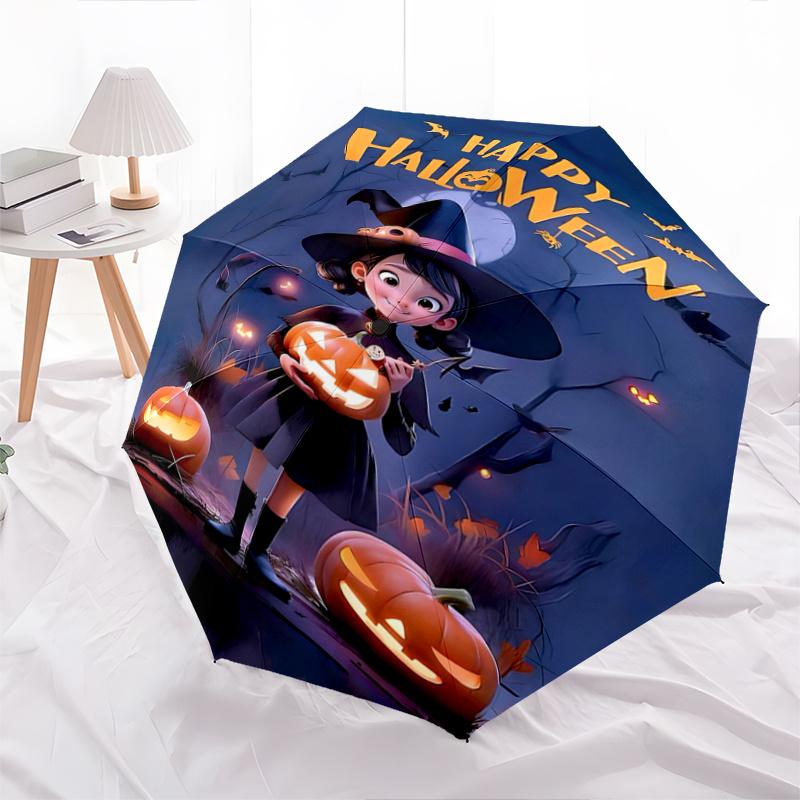 1pc Witch Moon Halloween Pumpkin Automatic Opening and Closing Umbrella, Lightweight 3-Fold, With Cute Cartoon Characters, Suitable for Home, Out