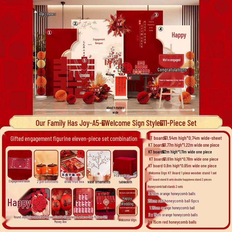 Chinese Wedding Engagement Backdrop Set with Heightened KT Board and Decor