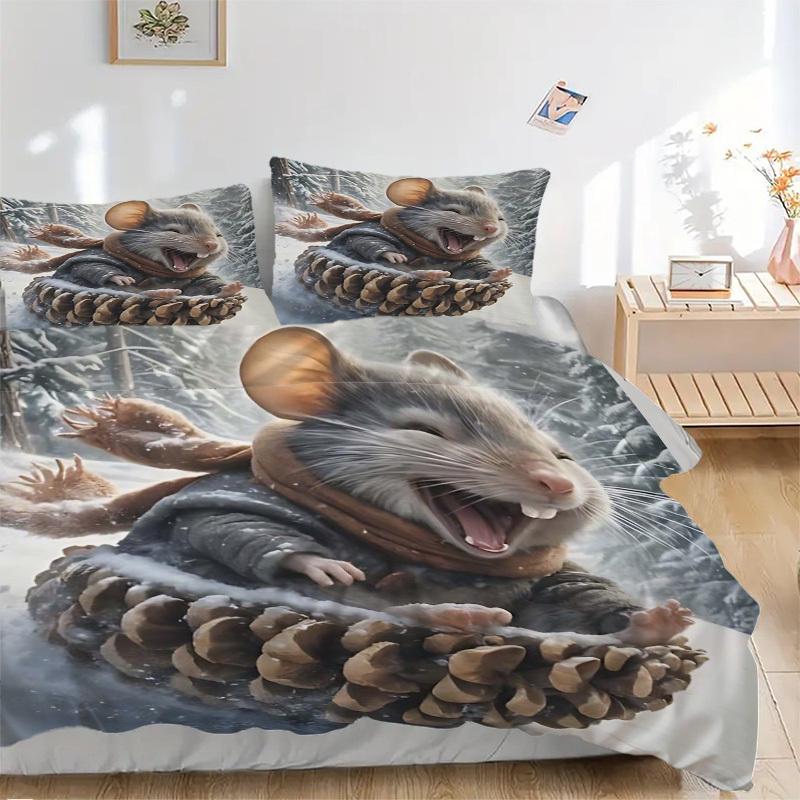 3pcs Anime Mouse Pinecone Bedding Set - Includes One Quilt Cover and Two Pillowcases (No Core) - Festive Gift for Bedroom Decor - Polyester