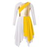 Crianças meninas manga longa brilhante metálico louvor túnica assimétrica vestido lírico traje de dança contemporânea