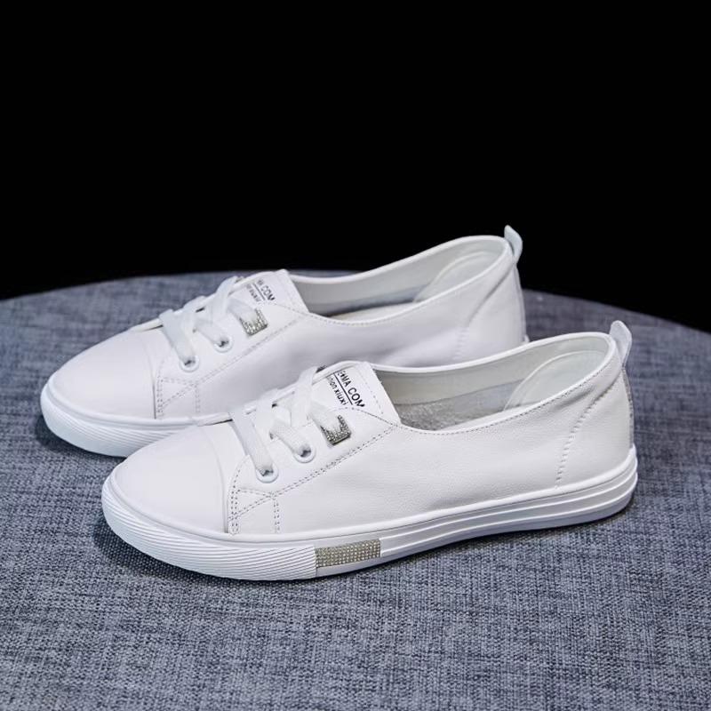 

Белые туфли из коровьей кожи с неглубоким вырезом, женские летние, на одной педали, из натуральной кожи, новая повседневная женская обувь на плоской подошве, универсальные одинарные туфли, кеды 40 белый