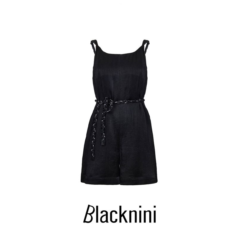 

Blacknini Yin Huafu/Private Clothing Development Heavy Pleat Craft Acetate Fibre Kinked Jumpsuit with Belt Black XL
