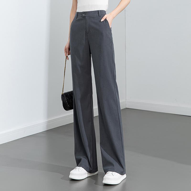 Summer thin modal drape stretch pants, loose casual wide-leg pants for women, high-waisted slimming straight-leg pants in gray