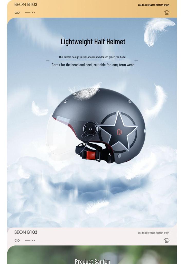 BEON B103 3C Certified Unisex Half Helmet for Motorcycles & Electric Scooters - All-Season Safety Helmet