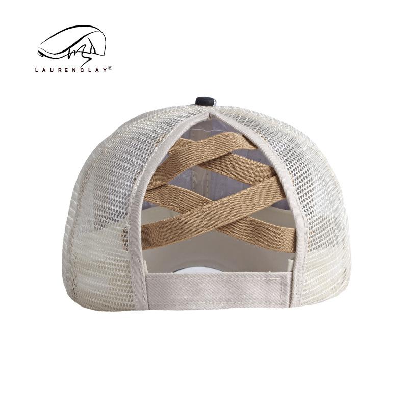 Peaked Cap Women Spring and Summer Outdoor Travel Sunscreen Sunshade Sun Hat Plaid Mesh Hat Ponytail Baseball Cap
