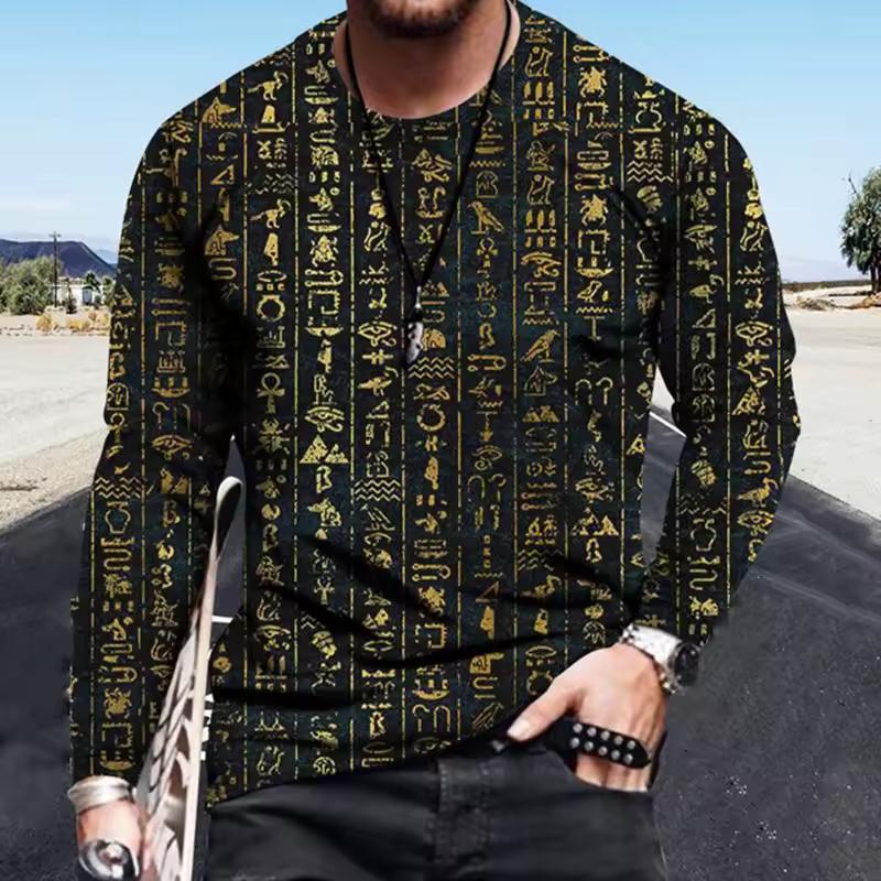 Egyptian Hieroglyphs T-Shirts 3D Printed Men's Woman Vintage Long Sleeve T Shirt Oversized Pullovers Kids Tees Tops Clothing