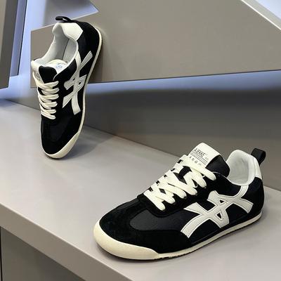 Herbst weiche Sohle niedriger Schaft Boardingschuhe Leder Stoff Mix atmungsaktiv Schnürung Freizeit Schuhe Trend aj