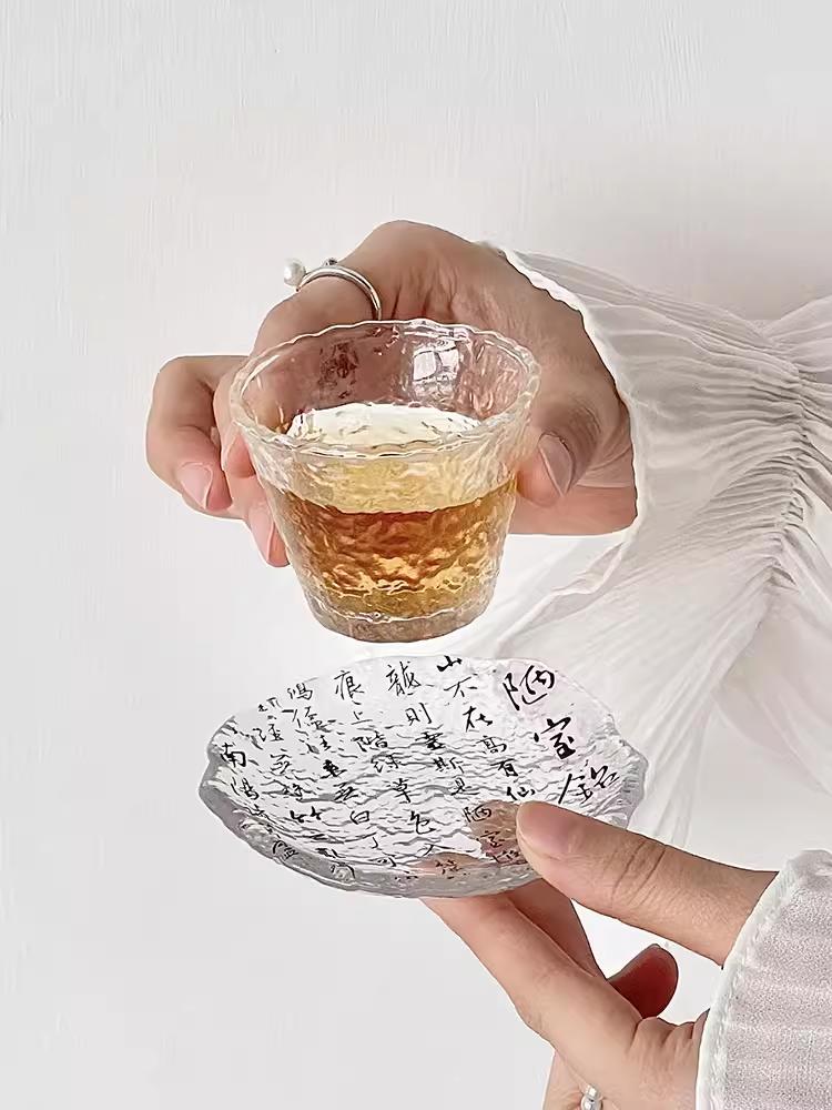Chinese Style Calligraphy Glass Mat Simple Household Teacup Base Teacup Heat Insulation Mat Creative Kung Fu Tea Set Accessories