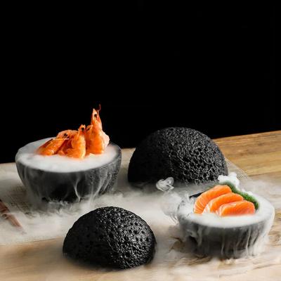 Planet Bowl Kuchnia Molekularna Kreatywność Imitacja Kuli z Kamienia Wulkanicznego Miejsce Okrągłe Naczynie do Dymu Czarna Zastawa Stołowa