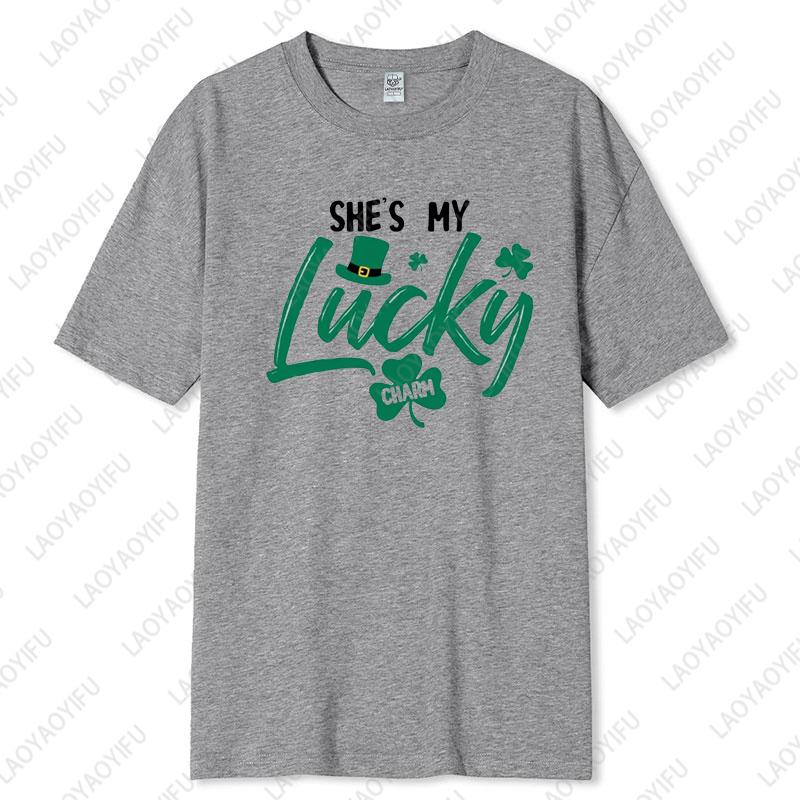 My Lucky Charm His and Hers Matching Unisex Cotton Tshirts Fun Couples Outfit St Patricks Day Tops Husband Wife Lovers Clothes