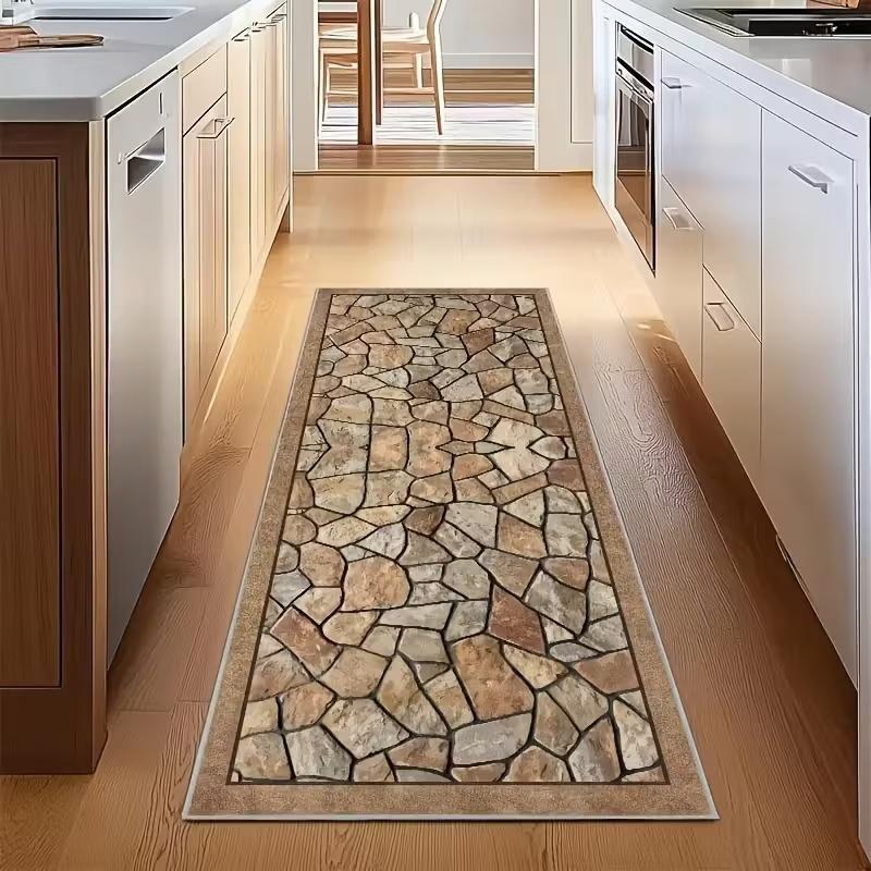 

Modern Kitchen Runner Rug Stone Tile Pattern Non-Slip Carpet Long Strip Mat for Floor Easy Clean Dining Hallway Decor 40cm x 120cm
