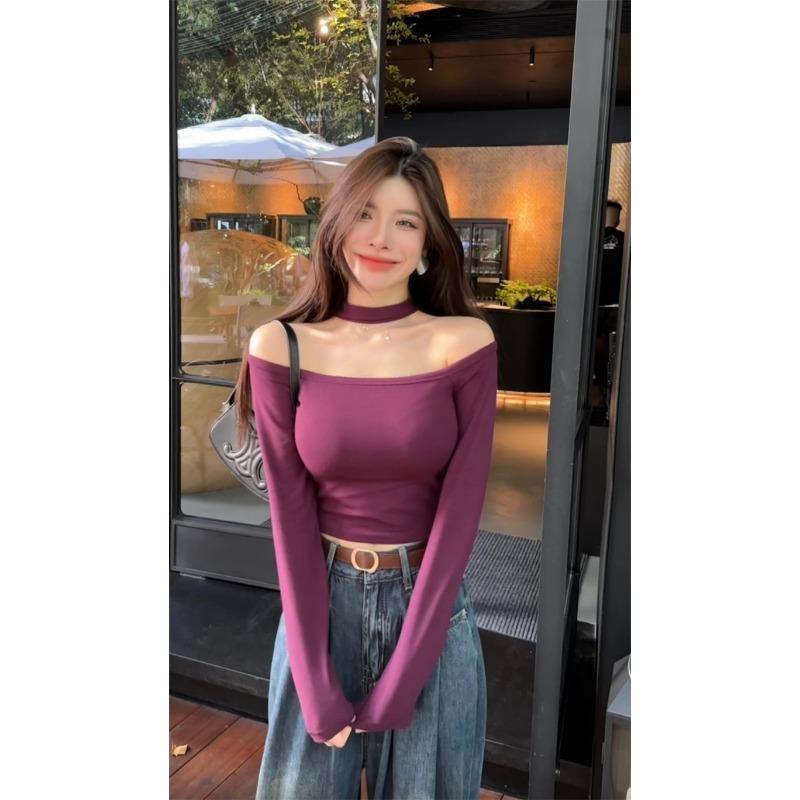 Neue Spice Girl Ein Schulter Langarm Ein Kleid Drei Tragevarianten Schlank Schlank Bequem Schlicht Einfarbig Sexy Bluse Frau