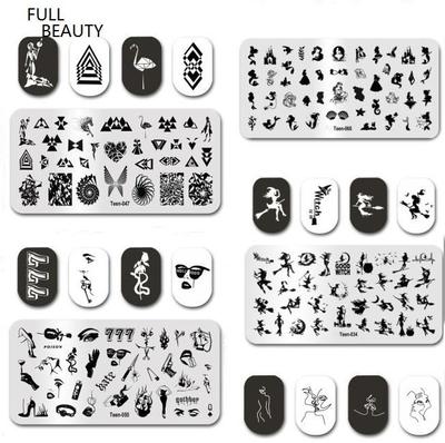 Leaves Flower Stripe Design Stamping Plates Abstract Lady Face Nail Stamp Templates Leaf Floral Printing Stencil Decor Tools