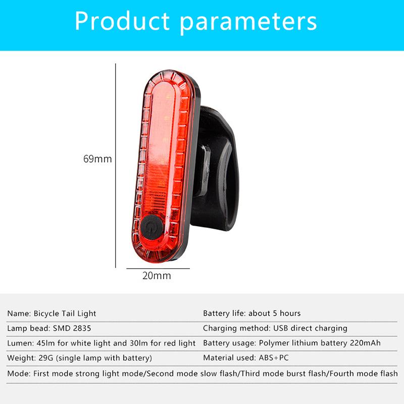 Bike Rear Tail Light Usb Rechargeable Red Led Bright Taillights Fit On Any Bicycle/Helmet Easy To Install For Cycling Safety