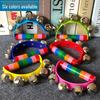 Children's Colorful Wooden Hand Rattle - Educational Toy Instrument with Leather Strap & Five Bells