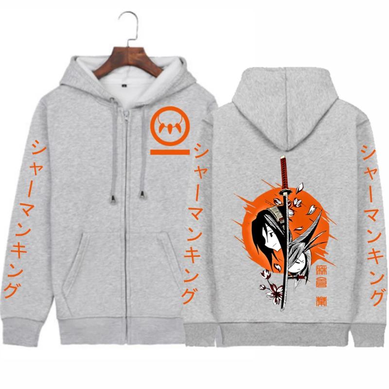 Anime Shaman King Yoh Asakura Zipper Hoodies Coat Cosplay Loog Sleeve Gift Clothes Student Men Women zipper jacket coats