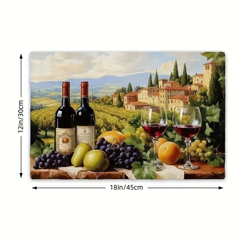Set de 4/6 Piezas Manteles Temáticos de Vino de Viñedo Toscano Adecuados para Cocinas Domésticas, Comedores, Fiestas y Decoración Interior o Exterior,