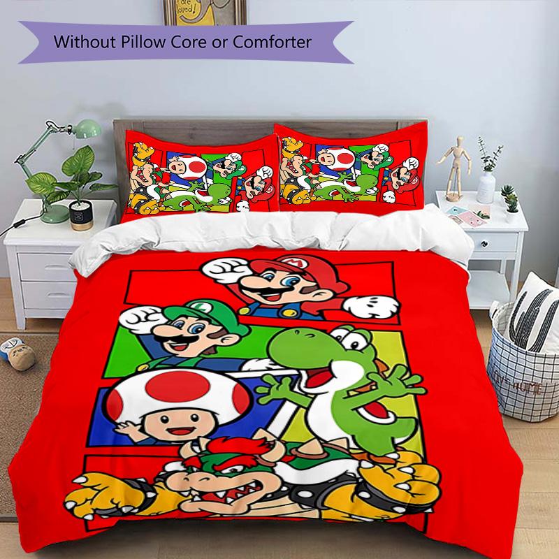 3pcs Super Mario pattern bedding set duvet cover set includes duvet cover &pillowcases, perfect all season bedroom decoration & gift