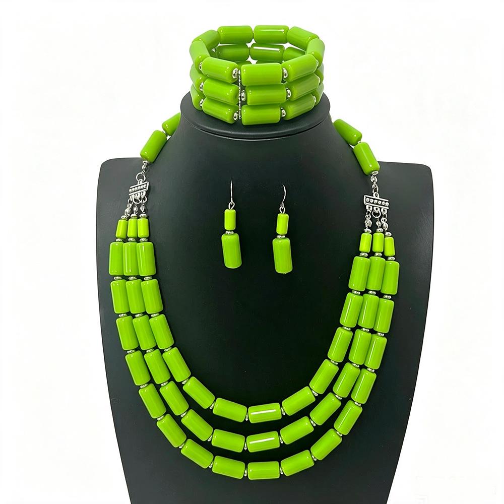 Beaded Three-piece Multi-layer Necklace, Earrings and Bracelet Set - Unique and Versatile Jewelry