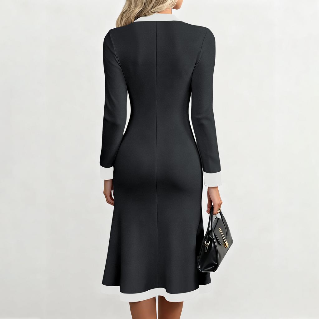 Women's Elegant Commuting Two-tone V-neck MIDI Dress