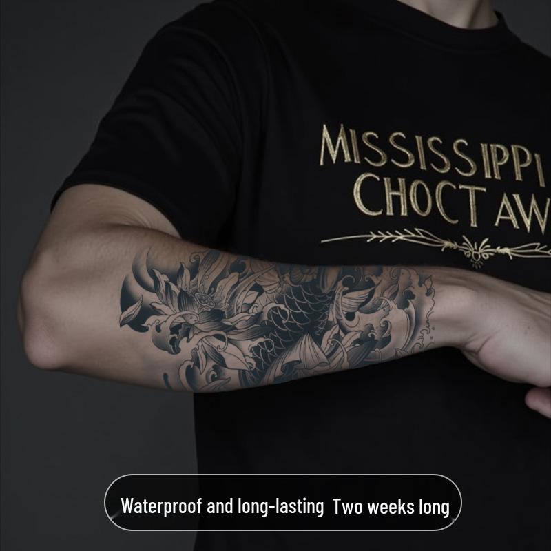 Japanese Traditional Tattoo Waterproof Sticker: Men's Long-lasting Floral Arm Pattern.