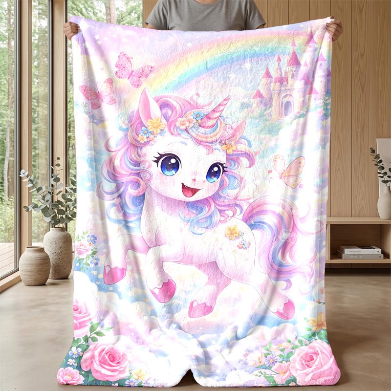 Cute Unicorn Art blanket Personalized Name Flannel Blanket Soft Cozy Plush Throw for Sofa Bed Lightweight Home Decor