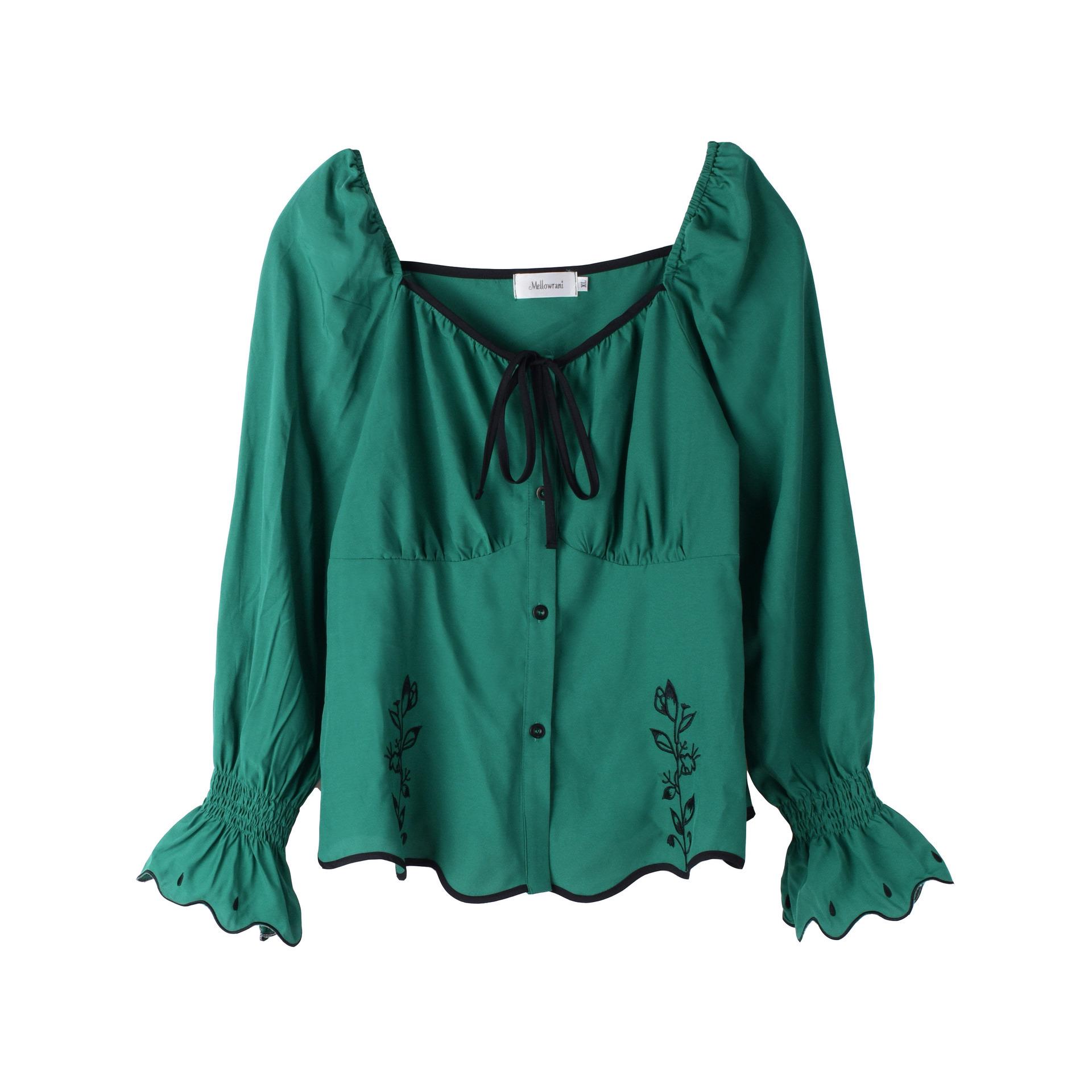 

K2012 Plus Size Women s French Square Neck Embroidery Shirt for Fat Sister 240 Jin 4XL зелений