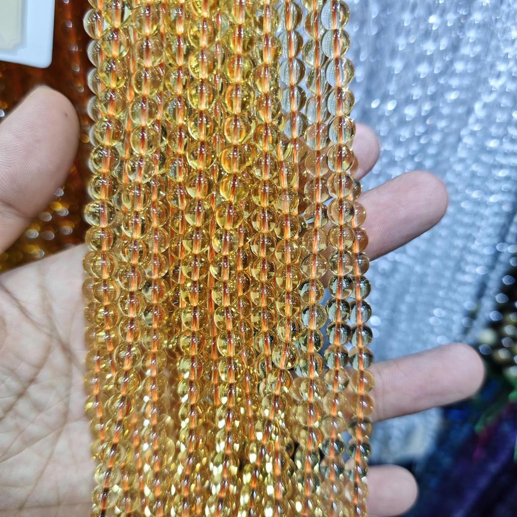 Naturalne Cytrynowe Okrągłe Koraliki do Bransoletek DIY i Akcesoriów Biżuteryjnych, Półprodukt - Sznur Koralików