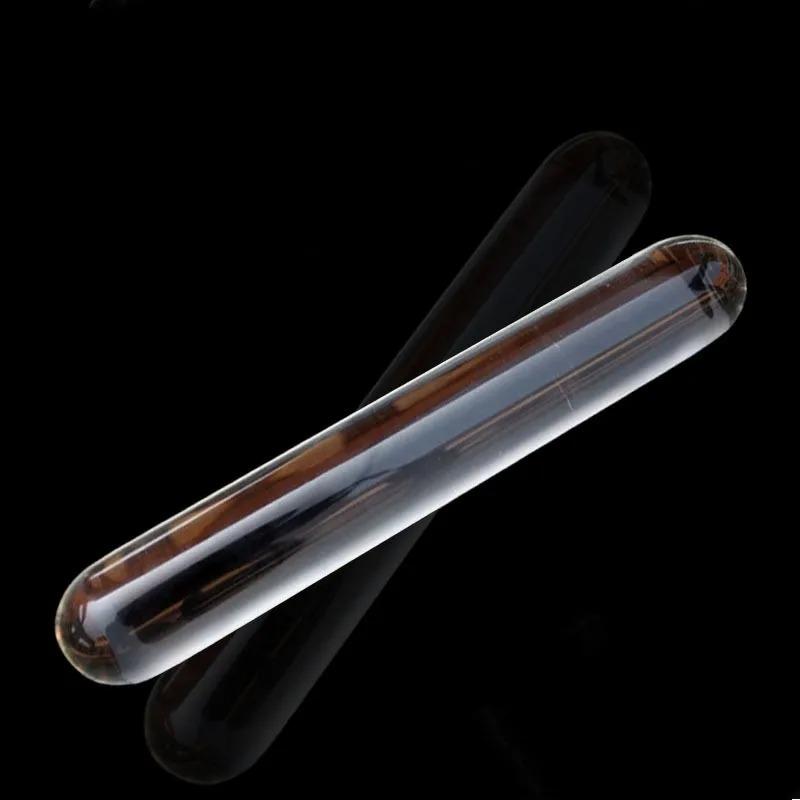 Smooth Long Anal Sex Toy of Crystal Clear Circular Column Glass Dildo Butt Plug for Couple Opening Anue Peep Vagina