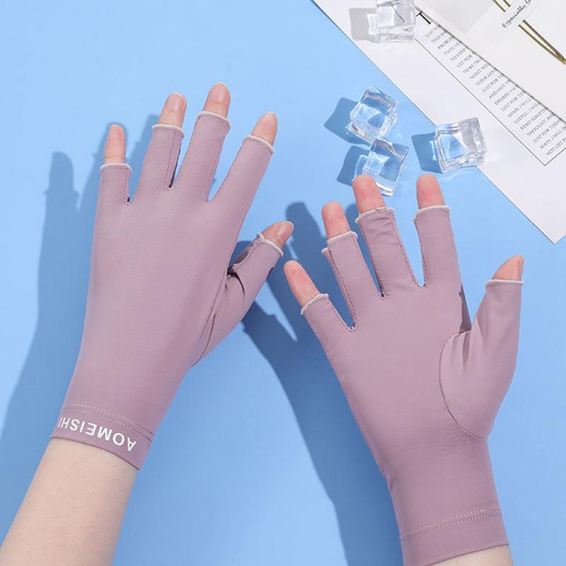 Summer Women'S Ice Silk Thin Gloves Fingerless Half-Finger Uv Protection Sunscreen Female Gloves Nail Gloves Riding Driving