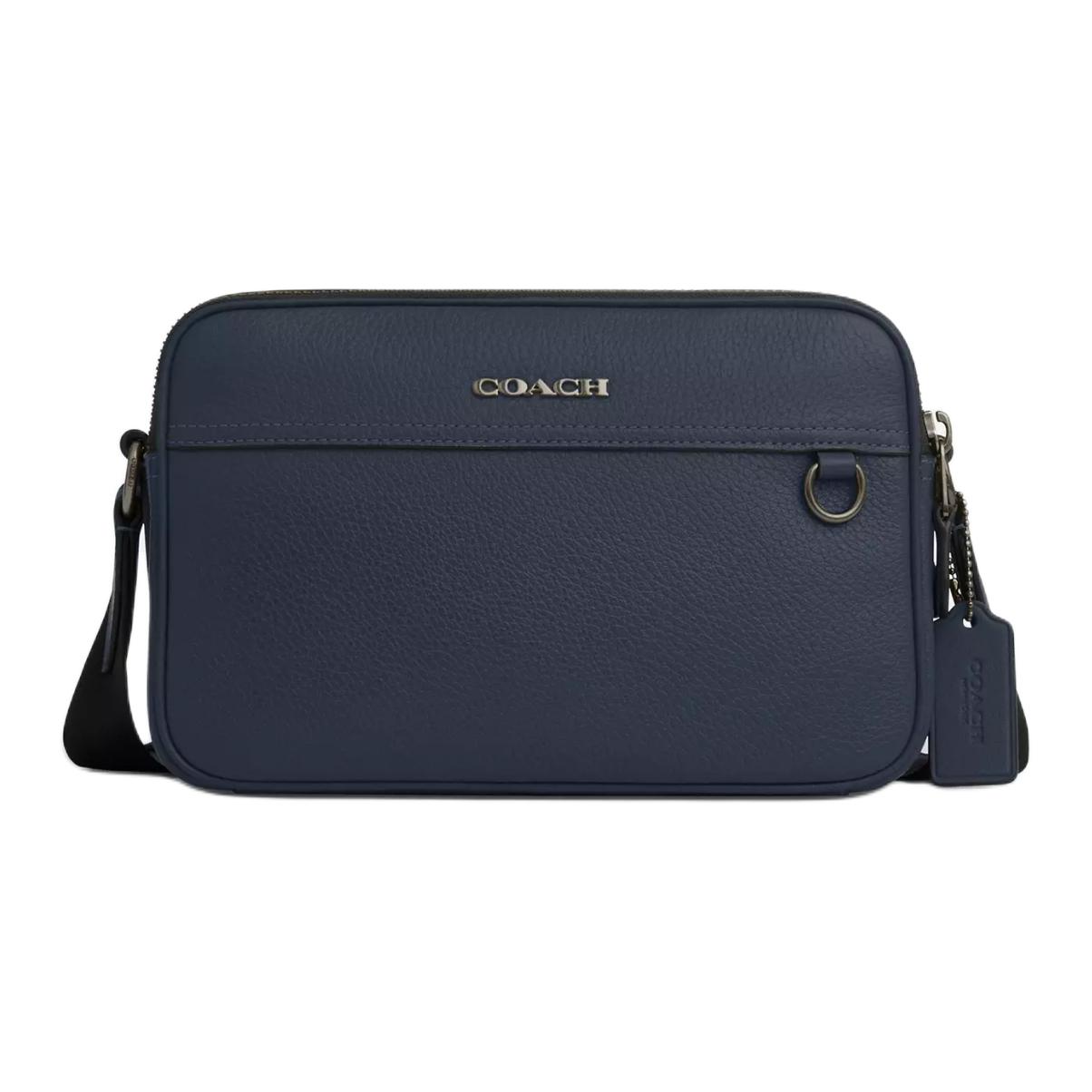

Coach Graham 23 Metal Logo Double Zipper Closure Refined Pebble Grain Leather And Smooth Calfskin Leather Shoulder Crossbody Bag Medium CR771-QBDEN Basic Set (Bag+Dust Bag)