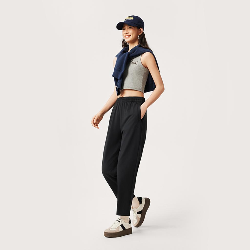 Li-Ning Sports Lifestyle Series Solid Color Mid-Waist Elastic Breathable Versatile Straight Leg Casual Pants Women bottoms Black AKLV204-2