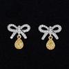 Elegant Bow Pink Diamond Earrings with Pear Shaped Yellow Zircon Drops for Women