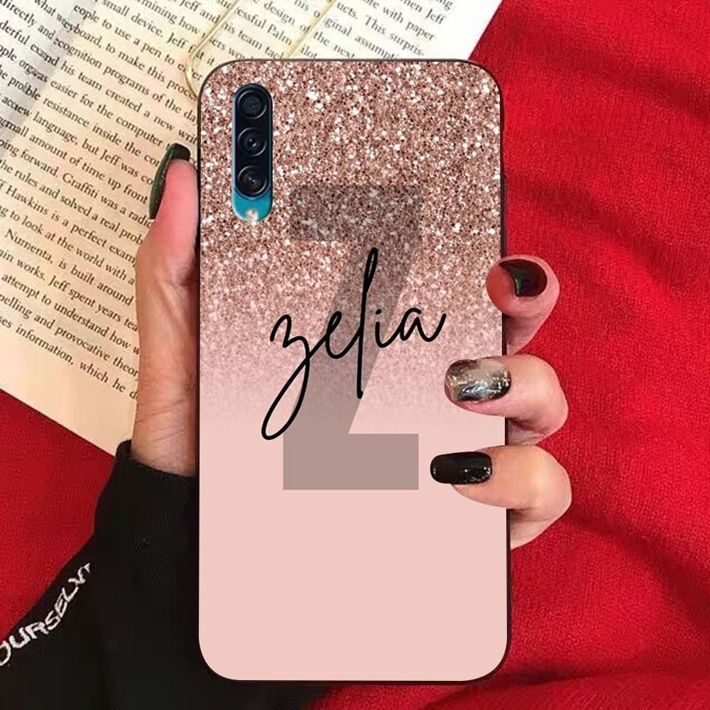 Letter Pink Shiny M R Clear Phone Case For Samsung A10 A11 A12 A13 A20 A21 A22 A30 A31 A32 A40 A51 A52 A53 A70 A71 A72 Shell