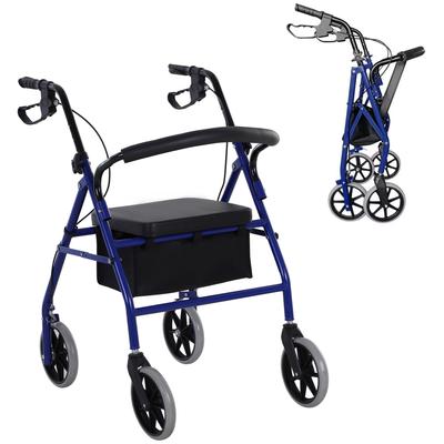 Foldable Walker for Adults With Storage Seat and Brakes 65x53x79-89 Cm Blue and Black