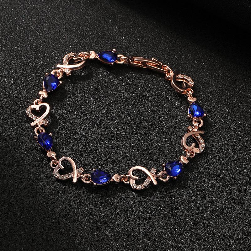 Love Fashion Hand Ornament Openwork Air Quality Flower Diamond Lady Bracelet Alloy Heart Bracelet Women